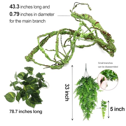 kathson 3 PCS Reptile Vines Plants Flexible Bendable Jungle Climbing Vine Terrarium Plastic Plant Leaves Pet Tank Habitat Decor for Bearded Dragons Lizards Geckos Snakes Frogs and More Reptiles - size: 3 PCS