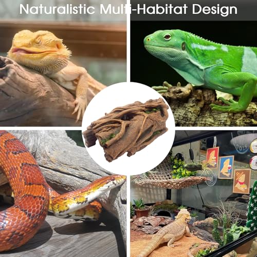 Large Reptile Hide Hollow Log for Snake Ball Python Bearded Dragon | Snake Hideout with Basking Platform, Tank Accessories for Lizard and Gecko, Eco-Friendly Resin, Durable Reptile Shelter Decor