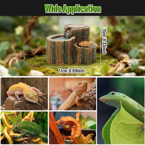 MIXJOY 2 in 1 Reptile Water Fountain with Food Dish 550ML, Reptile Waterfall Drinking Fountain with Adjustable Flow, Natural Resin, Reptile Water Dispenser for Bearded Dragon Gecko Lizard Chameleon