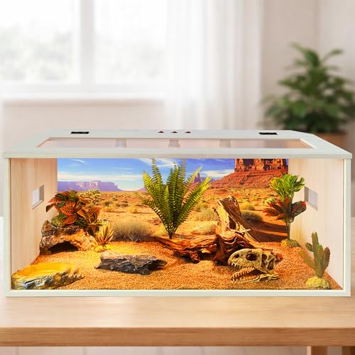 Bearded Dragon Tank, 81 Gallons Wooden Reptile Enclosure, Tempered Glass Lizard Tank, Large Bearded Dragon Enclosure with Built-in Lamp Fixture for Lizard - color: Oak, size: 81 gallons