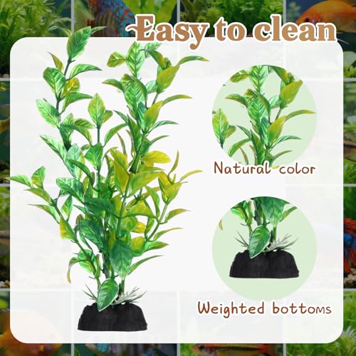 16 Pcs Aquarium Decor Fish Tank Decorations Include 6 Small Natural Coral Driftwood Spiderwood and 10 Green Plastic Plants for Reptile Terrarium Accessories Goldfish Tank Decor