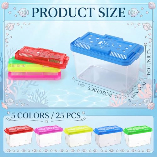 LemonRoad 25 Pcs Plastic Reptile Terrariums,Classic,5.9x4.3x3.5 Inch | Carrier Cage, Tarantula Enclosure Snake Breeding Box, Portable Fish Tank, with Ventilated Lid for Spider Turtle Lizard - color: Classic, size: 5.9x4.3x3.5 Inch