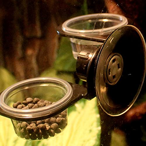 2 Pack Reptile Feeder Gecko Lizard Feeding Cup with Suction Cup, Reptile Food Water Feeder Dish with 6 pcs Cups for Geckos,Chameleon Lizard (Double(Black)) - size: Double(BLACK)