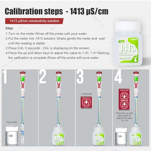 1413μS/cm Calibration Solution, 4 * 50ML TDS EC Salinity Tester Calibration Solution for TDS Meter EC Meter, Calibrate The Accuracy and Precision of Chemical Monitoring Instruments - color: Green