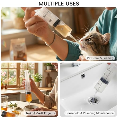 2pcs 200ml Large Plastic Syringes with 2pcs 47in Tubing and Luer Tips | Individually Sterile Packed,for Measuring,Feeding,Refilling,Watering, Filtration and Laboratory Applications without Needles