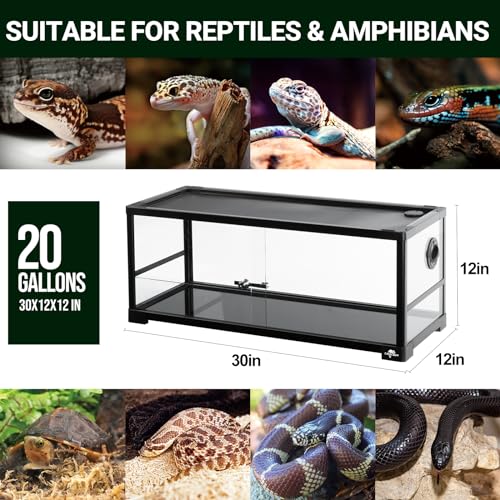 20 Gallon Reptile Tank, 30" x 12" x 12" Reptile Terrarium, Top Screen Ventilation, Sliding Door, Cable & Fogger Pass, Glass Enclosure for Bearded Dragon, Lizard, Gecko, Frog, Snake - size: 30" x 12" x 12"