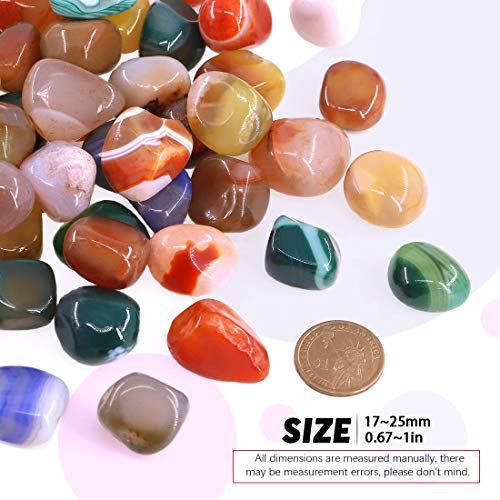 Hilitchi Mixed Agate Stone Tumbled Stones for Plants Cacti & Succulents Bedding, Vase Filler, Landscape Bottom Decoration (About 1lb(455g)/Bag) - color: Mixed Agate, size: 17-25mm (0.67"- 0.98")