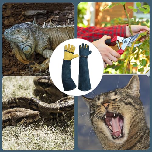 Animal Handling Gloves Bite Resistant, 23.6'' Anti Scratch Gloves for Cats, Bite Proof Leather Pet Glove for Grabbing Cat Reptile Puppy Bird Poultry or Gardening Welding (Reinforced Palm) - color: 60cm, Reinforced Yellow Palm