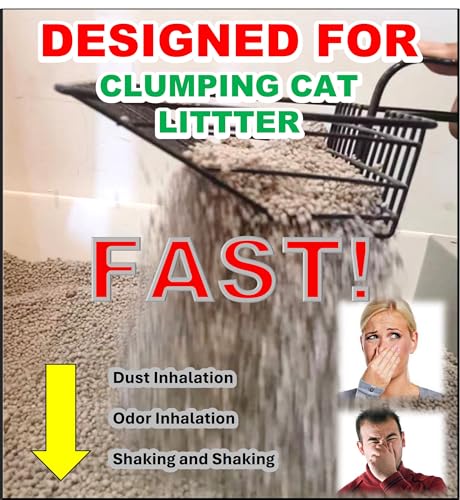 QUALIALL Metal Cat Litter Scoop, Fast Kitty Box Pooper Scooper with Holder, Deep Large Shovel, Upgraded with Flat Head and a Comfy Thumb Hole in Long Handle