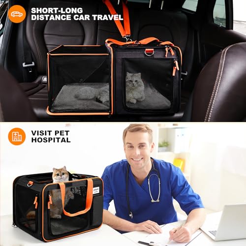 pidipiti 20x14x14 Expandable Large car Carrier for 1 Large /2 Medium Cats | pet Crate for Short Trip or Long road Travel,with zipper lock,pockets,good Visibility,leakproof. - size: 20"L x 14"W x 14"H