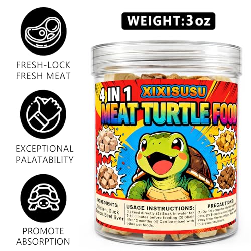 Freeze-Dried Chicken, Duck, Beef & Salmon for Turtles Treats| 3 oz Canister of Premium Protein Turtle Food | Natural Diet for Aquatic Turtles, Red Eared Sliders & Tortoises (3 oz)