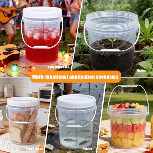 3 Pack 2.6 Gal & 1.3 Gallon Bucket with Lid, Clear Plastic Food Storage Containers, Food Grade Buckets with Lids for Ice Cream, Dog Food, Water, Large Quart Container with Handle - color: Transparent, size: 3pack 2.6 Gal + 1pack 1.3 Gal