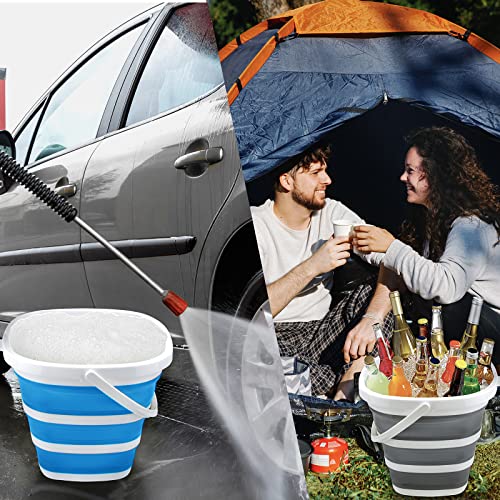 2 Pack Collapsible Buckets 10L 2.6 Gallon Cleaning Bucket Mop Bucket Folding Foldable Portable Small Plastic Water Supplies for Outdoor Garden Camping Fishing Car Wash Space Saving Square Grey Blue - color: 2 Pack - Blue+grey - 10l