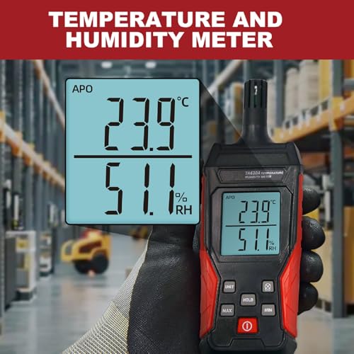 Handheld Hygrometer Temperature Humidity Meter, Digital Thermometer with Humidity Sensor for Indoor Outdoor Measuring - Large LCD Backlit, Data Hold, MIN/MAX