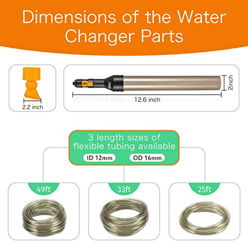 hygger Upgrade Aquarium Water Changer Kit, Semi-Automatic Fish Tank Gravel Cleaner, with 49 FT Water Hose, Flow Control Valve - size: 49FT
