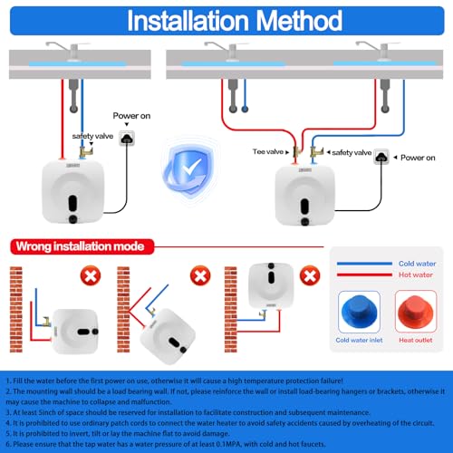 2.5 Gallon Mini Tank Water Heater Under Sink Hot Water 1500W 120V Water Heaters for RV Kitchen RV 1/2”NPT Stainless Steel Hose 3-way Fitting White - color: White, size: 2.5 gallon