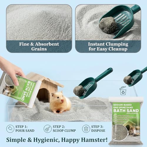 Sukh Hamster Desert Sand - Coarse Bedding Sand, Hamster Hides & Cleaning | Dust Free Sand Bath for Hamster, Guinea Pig, Chinchilla, Syrian Mice, Small Pet Cage Bedding Accessories,14oz apple scent - color: Grey