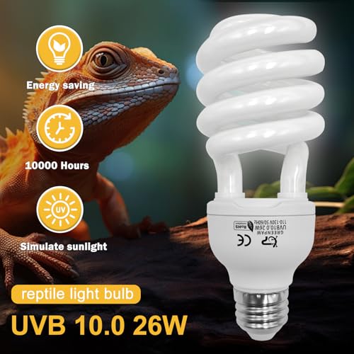 UVB Reptile Light, 10.0 26W UVA UVB Light for Reptiles, Spiral Compact Fluorescent UVB Bulb for Bearded Dragons Tortoise Lizards and Snakes - size: 6.5 in 10.0