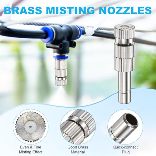 M METERXITY 20-Pack Brass Misting Nozzles, 0.028"/0.7mm Orifice Mister Replacement Heads with Filter Mesh for Cooling System/Landscaping/Humidification, 6mm Low-Pressure Fog Sprayer Nozzle - size: 0.028"/0.7mm, style: with Filter Mesh