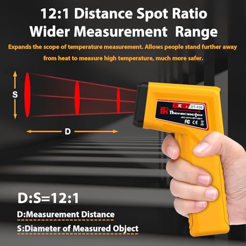 FKM Infrared Thermometer Gun Non-Contact Laser Temperature Gun,-58°F~986°F | Adjustable Emissivity,Digital IR Thermometer Gun for Cooking,Griddle,Pizza Oven,BBQ,HVAC,Automotive,Industrial,Not for Human - color: Yellow