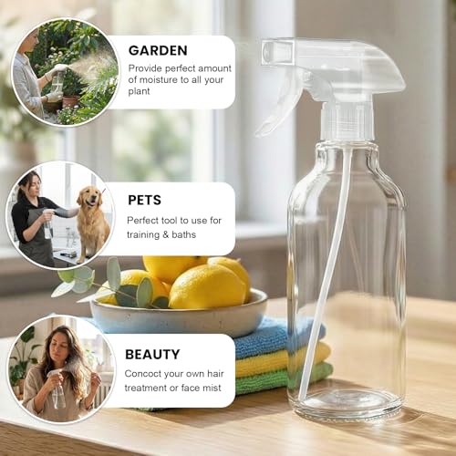 16.9oz Glass Spray Bottles 2 Pack,Mist/Stream Spraying | Adjustable Refillable Containers for Hair Care, Cleaning Solutions, Plants, Essential Oils - color: Clear, size: 16.9oz