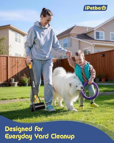 Large Dog Pooper Scooper for Yard, 32 inch Long Handle, No Bending - color: Sunrise Yellow