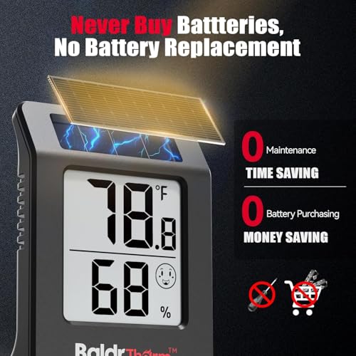 2.2'' Digital Thermometer and Hygrometer Meter, Solar-Powered Indoor Temperature Sensor Humidity Monitor, Humidity Gauge for Baby Rooms, Bedrooms, Home, Office, and Wine Cellars, Black, 2Pack - color: Black 2pack