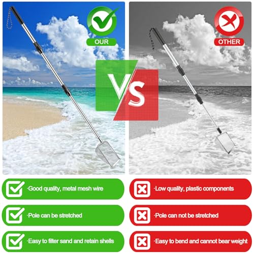 POILKMNI New Upgraded 2 Pcs Shark Tooth Sifter, Beach Sand Sifter, Sand Scoop Shell Scooper for Beach Scoop Shovel Sifter Tool for Picking Up Shells, Shark Tooth Sifter Dipper - color: Silver