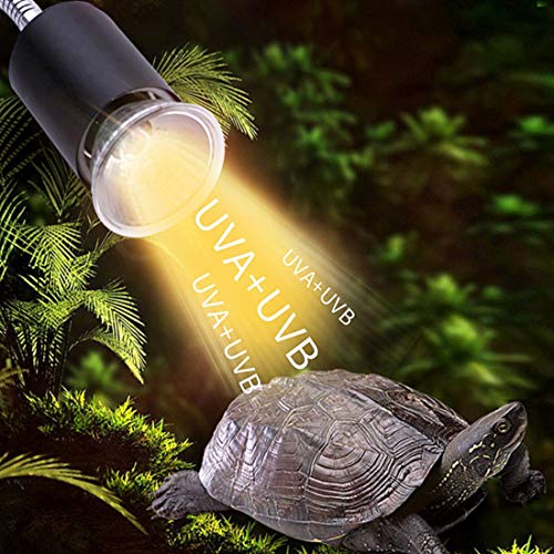 75W Reptile Heat Lamp, Turtle Heating Light UVA UVB Temperature Adjustable 360°Rotatable Clip Basking Lamp for Amphibian Reptile Turtle Lizard Snake (2pcs 75W Bulb) - size: 2pcs 75W Bulb