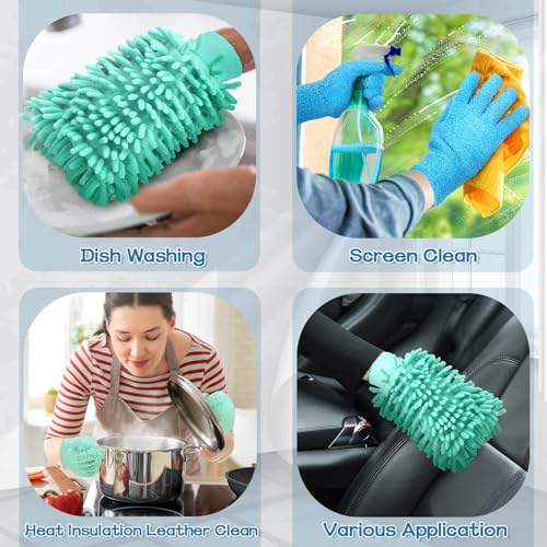 Potchen 6 Pcs Microfiber Dusting Mitt Gloves for Plants Washable Dusting Gloves for House Cleaning Furniture Car Washing - color: Light Blue