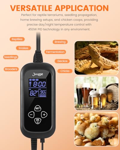 450W Reptile Thermostat Controller - PID Dimming Thermostat Control with Day/Night Timer for Reptile Heat Lamps, Mats, Terrariums, Seedlings & Brewing