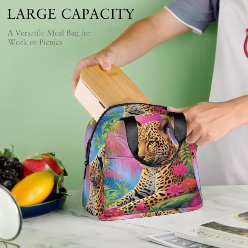 Vibrant Tropical Jungle Leopard Lunch Bag for Women Men | Insulated Lunch Box Leakproof Food Meal Containers Reusable Foldable 6L Capacity Lunch Tote Bags for Work Picnic Travel - color: style