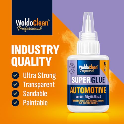 WoldoClean Super Glue for Cars and Trucks 25g - Heavy Duty Automotive Adhesive for Interior Exterior Trim, Emblems, Badges, Bumpers, Decals, Heat Resistant, Waterproof for Plastic, Rubber, Metal
