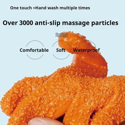 YOFANG 27.6" Extra Long Pet Grooming Bathing Gloves for Dogs & Cats | Anti-Bite Anti-Scratch Hair Removal Cat Bath Glove with Soft 3500+ Particles, Waterproof Rubber Washing Gloves,Orange/Green