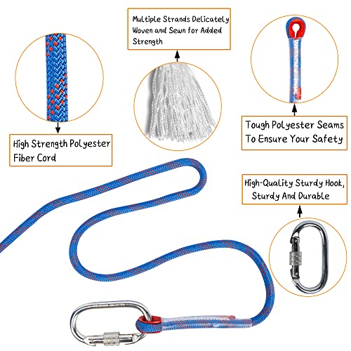 Indoor Outdoor Climbing Rope, 10/12/14mm (32FT/49FT/65FT/98FT) Static Rock Climbing Rope for Escape Rope, Ice Climbing Equipment, Fire Safety Rescue Rope, with Non Slip Gloves - color: Blue, size: 12mm/98ft