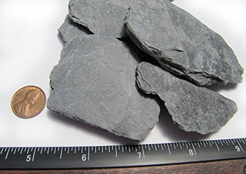 Natural Slate Stone 1 to 3 Inches - USA Sourced and Packaged for Aquascaping Aquariums, Terrariums, Paludariums, Reptile Enclosure, Wargaming, Models, Mosaic Art, Miniature Fairy Gardens (5lbs Grey) | Hand sorted, tumbled & washed in the US by our family-
