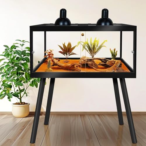 Bearded Dragon Tank with Legs Stand 81 Gallons, Acrylic Panel Lizard Tank, Reptile Tank with Metal Mesh Roof Door (Black, 48"x20"x20") - color: Black, size: 48"x20"x20"