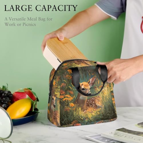 Rustic Deer And Flower Lunch Bag for Women Men | Insulated Lunch Box Leakproof Food Meal Containers Reusable Foldable 6L Capacity Lunch Tote Bags for Work Picnic Travel - color: style-18