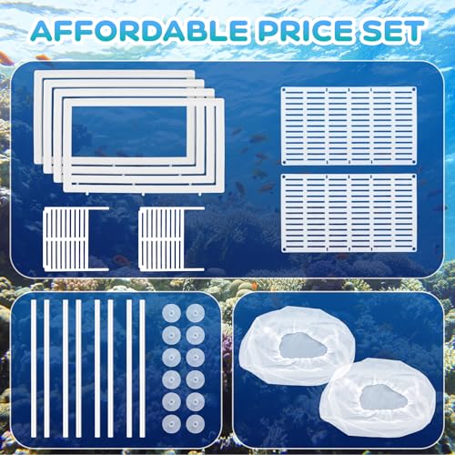 2 Pack Breeder Box for Fish Tank, Plastic Frame Breeding Box with Suction Cups, Fish Breeder Box for Aquarium, Mesh-Framed Fish Fry Incubator with Partitions