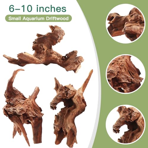 Driftwood for Aquarium, 3 Pieces 6-10" Natural Small Drift Wood Fish Tank Assorted Branch Decorations Pieces for Reptile Hide - size: 6-10" 3pcs