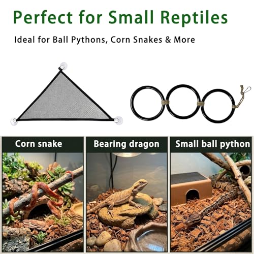 Ball Python Tank Accessories Snake Hammock & Climbing Rings Set | Ball python tank accessory set with snake hammock climbing rings and suction cups for reptile enrichment and habitat setup - color: Black Ring