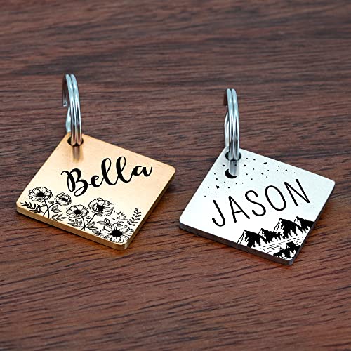 Stainless Steel Pet ID Tags - Personalized Front and Back Engraving, Customized Dog and Cat Tags, Optional Engraved on Both Sides, Diamond Flower Rose Small - color: Rose-diamond-flower, size: Small