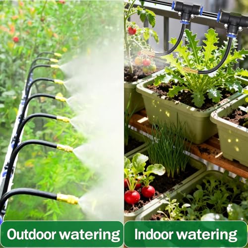 50Ft Drip Irrigation System 360°Adjustable Atomizing Copper Nozzle Irrigation System for Garden Watering System 5/16"Bendable Drip Irrigation Kit for Garden Yard Lawn Plants (50FT)