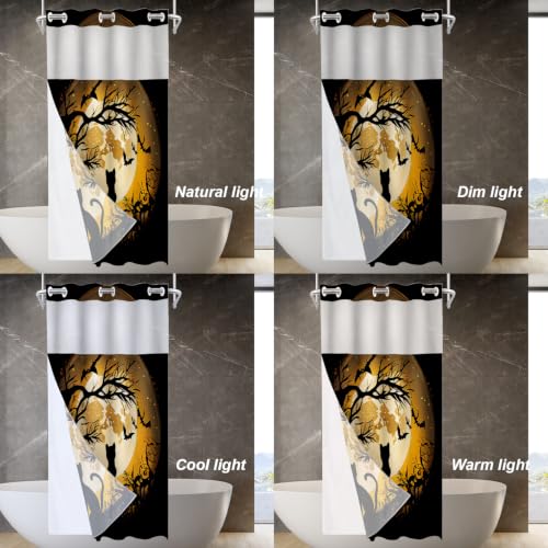 Happy Halloween Funny No Hooks Shower Curtain with Snap in Liner Set, Black Cat Moon Bat Tree Tub Curtainn Mesh Top Window & Magnetic Hem Waterproof 35.5X74 Inch - color: Black Happy Halloween Funny64, size: 35.4"W x 74"L (Pack of 1)
