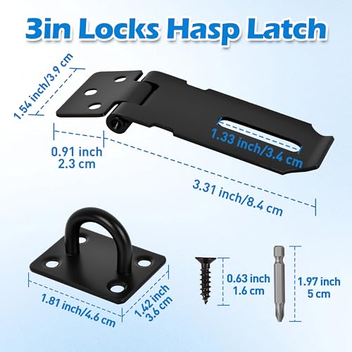 1 Pcs Door Locks Hasp Latch,3 Inch Stainless Steel Safety Packlock Clasp Hasp Lock Latch,Hasp Lock Latch for Doors,Extra Thick Brushed Finish With Screws (1 Pcs Black Stainless Steel, 3 inch) - color: 1 Pcs Black Stainless Steel, size: 3 Inch