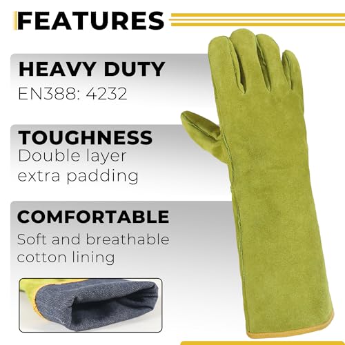 HANDLANDY Animal Handling Gloves, Bite Proof for Cat Dog Handling | Puncture & Scratch Resistant Leather Gauntlet Gloves for Dogs, Cats, Birds, Falconry, Gardening - color: Ginger Yellow, size: 16 Inches