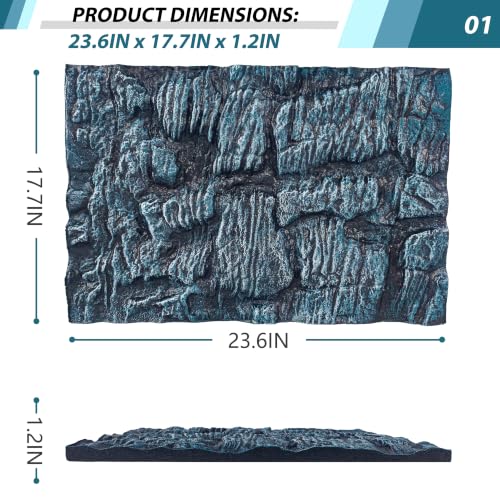 23.6x17.7in Rock Terrarium Background,3D Reptile Tank Background Board,Amphibian Stereo Backdrop Wall,Lizard Snake Gecko Spider Turtle Fish pet silo Background Decorative Panel(Blue) - color: Blue-23.6"* 11.8"(1pcs)