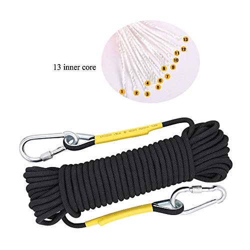 X XBEN Outdoor Climbing Rope 10M(32ft) 20M(64ft) 30M(96ft) 50M(160ft) 70M(230ft) 152M(500FT) 352M(1000FT) Static Rock Climbing Rope for Escape Rope Ice Climbing Equipment Fire Rescue Parachute - color: Black, size: 1/3 Inch x 64 Feet