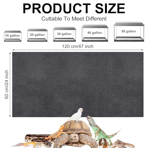 Haull 4 Pcs Reptile Carpet Pet Terrarium Floor Liners Bedding Substrate Liner Supplies Reptile Cage Mat Tank Accessories for Lizard Bearded Dragon Tortoise Snake Leopard (Black,47 x 24 Inch) - color: Black