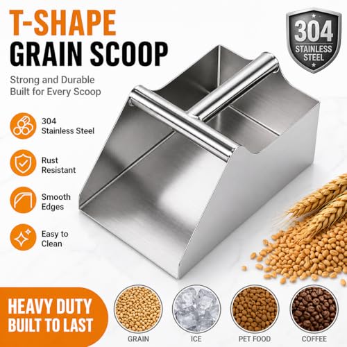 304 Stainless Steel Large Metal Ice Scoop 80 Ounce Heavy Duty Ice Scoop | Heavy Duty Rustproof Ice Scoop with Ergonomic Grip Handle and Easy to Clean Surface for Commercial Livestock and Pet Feeding - size: 80OZ